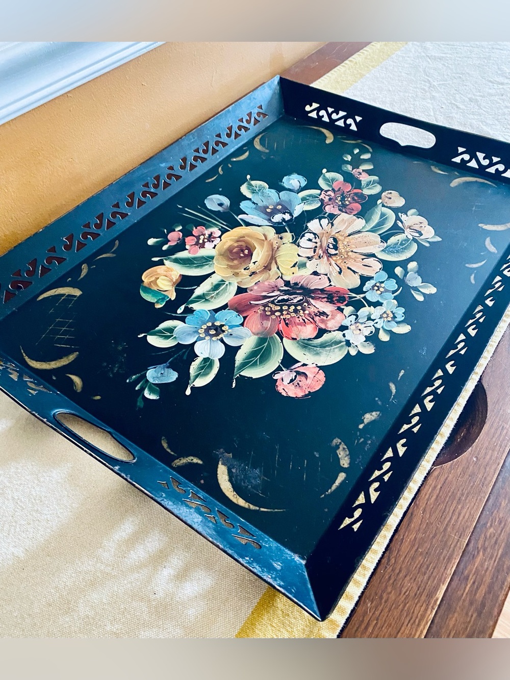 50’s Large Hand Painted Metal Tray - Picture 3 of 8